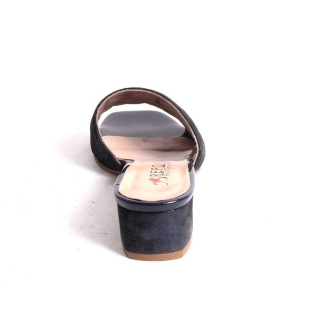 ITALIAN Navy Nubuck Leather Slides Heels Sandals - Picture 5 of 8